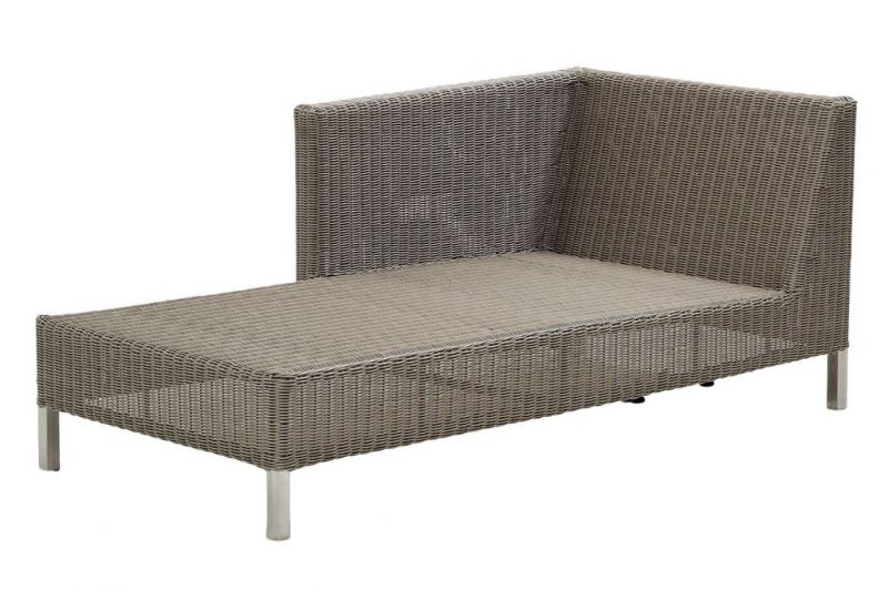 Connect Chaiselongue von Cane-Line, Modulsofa rechts, aus Rattan-Geflecht mit silbernen Füßen. Gartenmöbel für Terrasse.